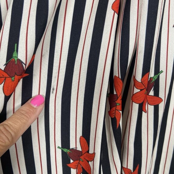 ELOQUII Black White Striped Red Floral Boho Midi Dress Sz 22 Cottagecore Ruffle - Picture 6 of 16